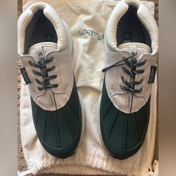 NWT MALBON RUDDY GOLF SHOECream/Green Mens Size 9.5 Spikeless High-Traction